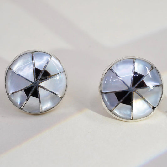 Native American Kal Kallestewa KEK 925 Sterling silver earrings, zuni MOP