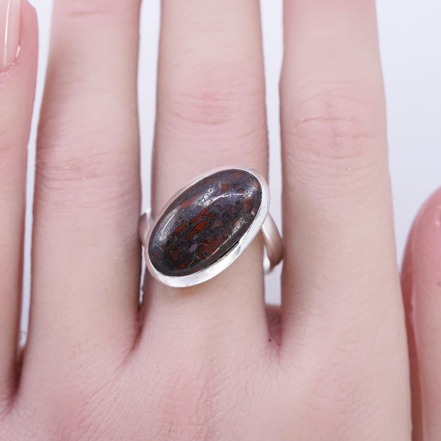 Size 9, VTG Sterling 925 silver statement ring w/ oval fossils Dinosaur Bone