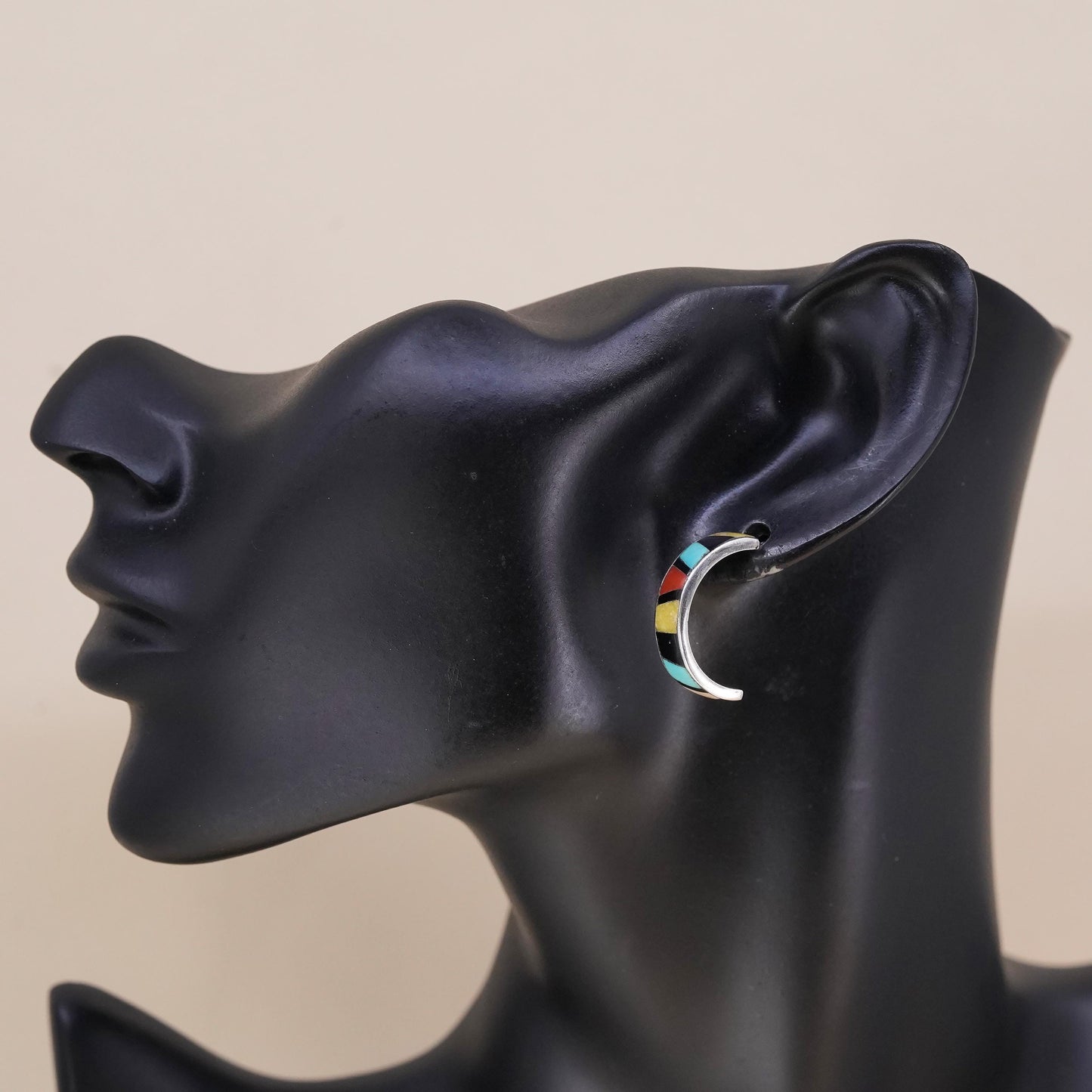 southwestern single earring. Sterling 925 silver huggie stud with turquoise