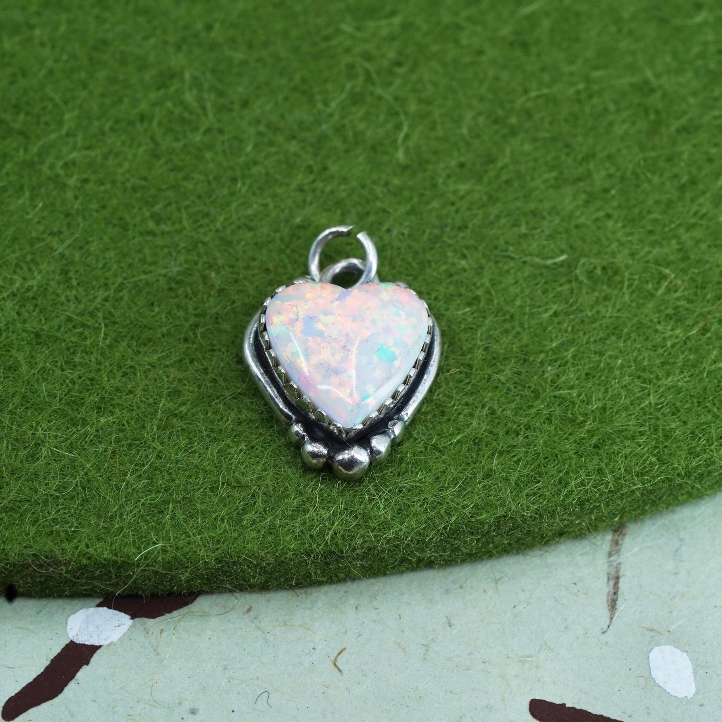 Vintage sterling silver handmade pendant, Mexico 925 heart with opal
