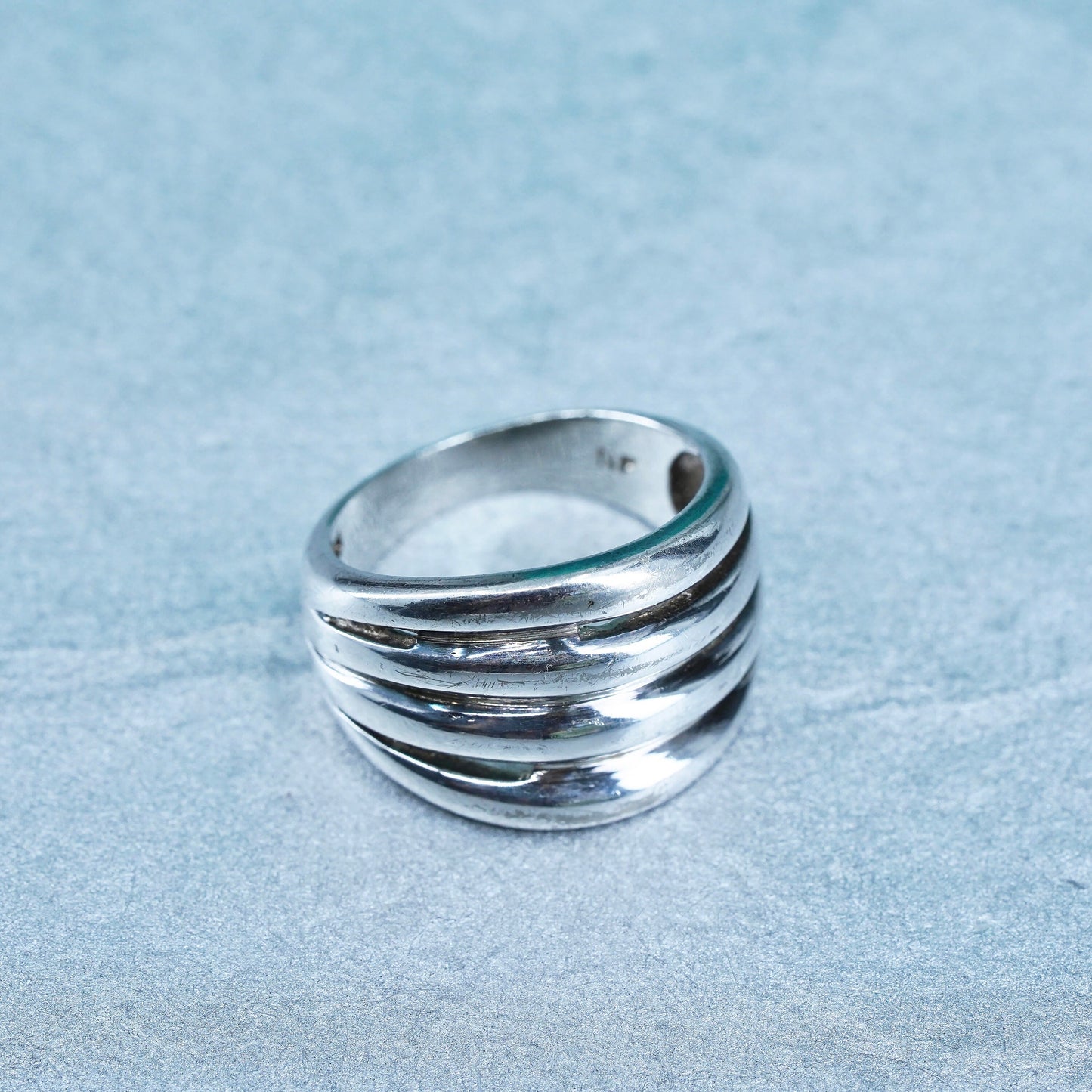 Size 6, vintage Sterling 925 silver handmade ring, modern ribbed band