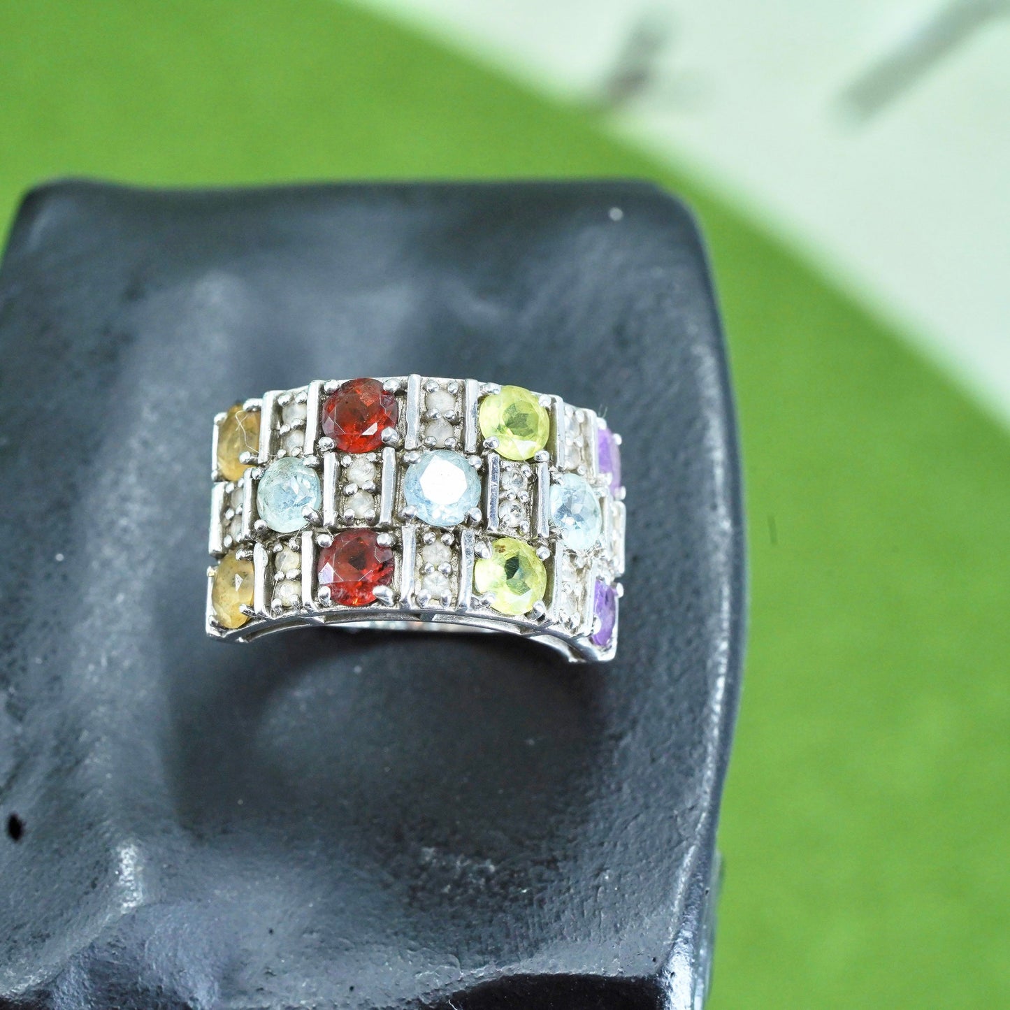 Size 5, sterling silver 925 ring topaz citrine peridot ruby amethyst diamond