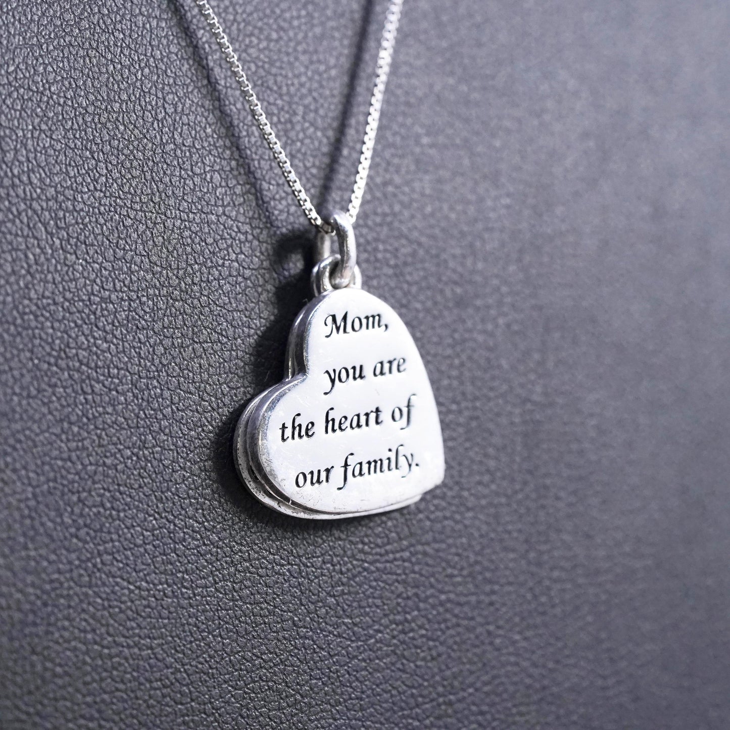 18”, Sterling silver necklace, 925 box chain heart mom you are the heart