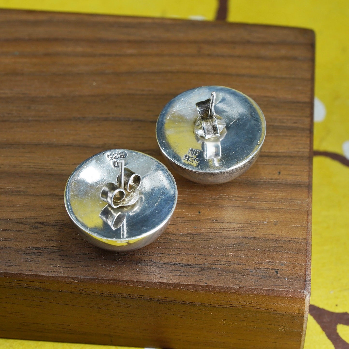 0.75” Vintage Sterling silver handmade earrings, puffy 925 silver studs