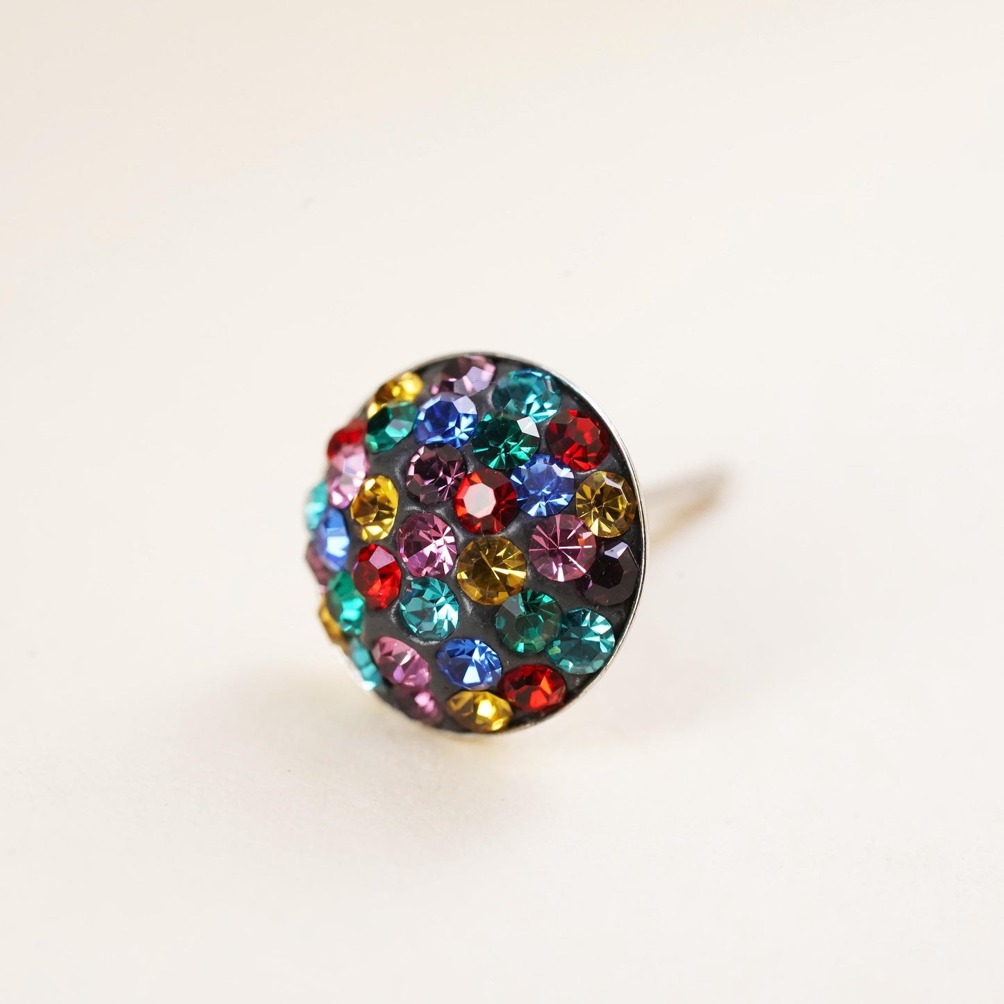 Vintage handmade single earring. Sterling 925 silver rainbow cz stud
