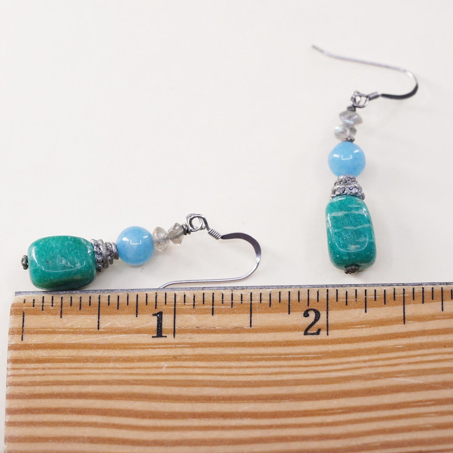 Southwestern sterling silver 925 handmade earrings w/ jade nugget larimar beads