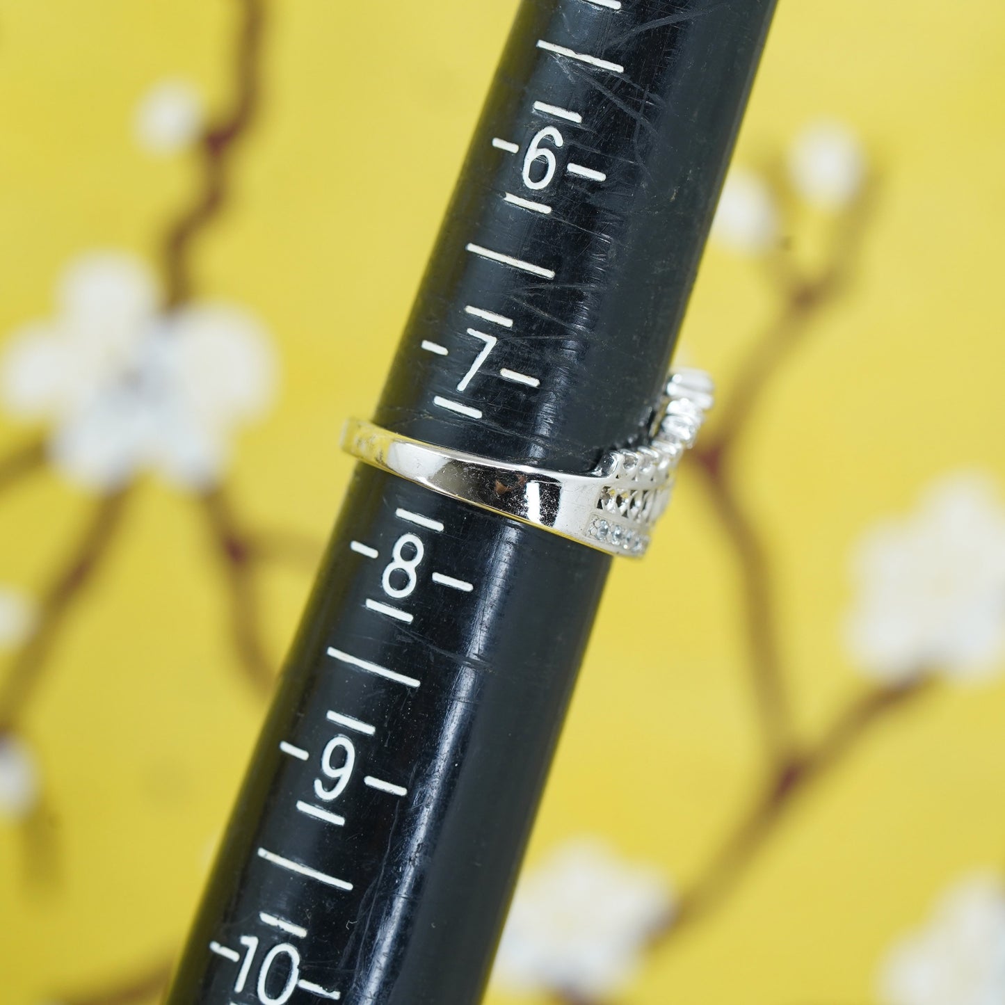 Size 7.5, Vintage Sterling 925 silver handmade crown Ring with Cz