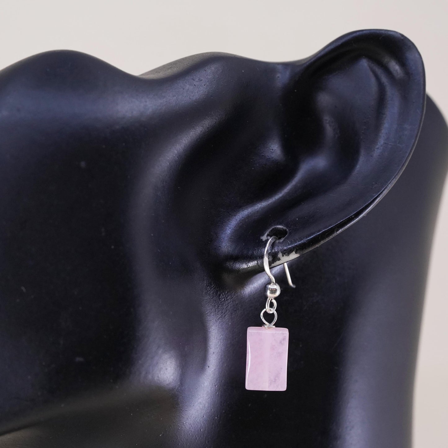 Vintage Sterling 925 silver handmade earrings with pink quartz nugget
