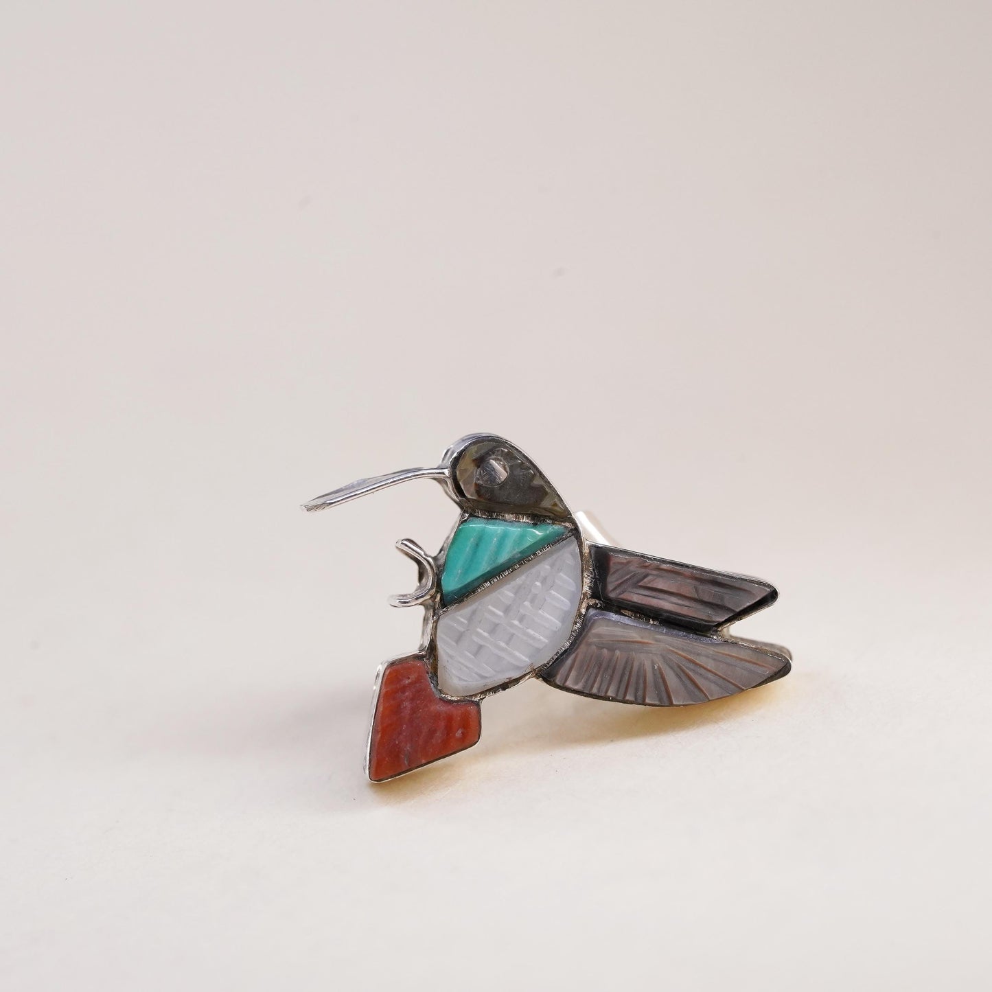 Native American Navajo single earring Sterling 925 silver hummingbird bird stud
