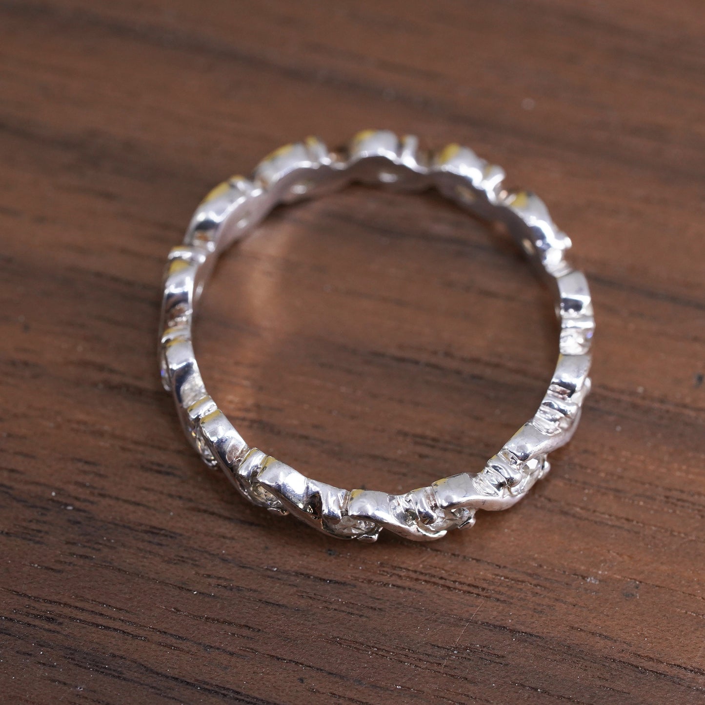 Size 9, vintage Sterling silver handmade ring, 925 stackable band with cz