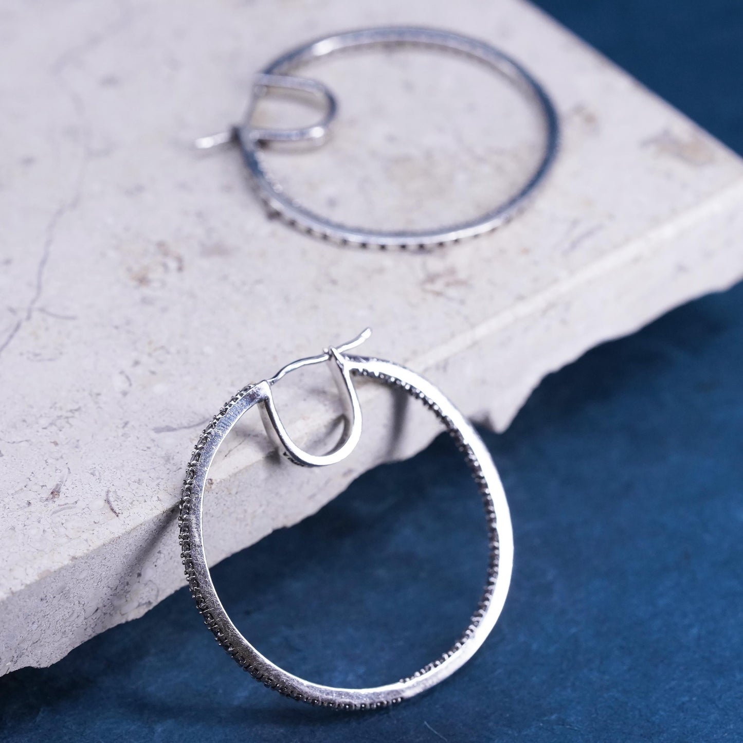 1.5”, Sterling silver handmade earrings, 925 silver hoops with cluster cz