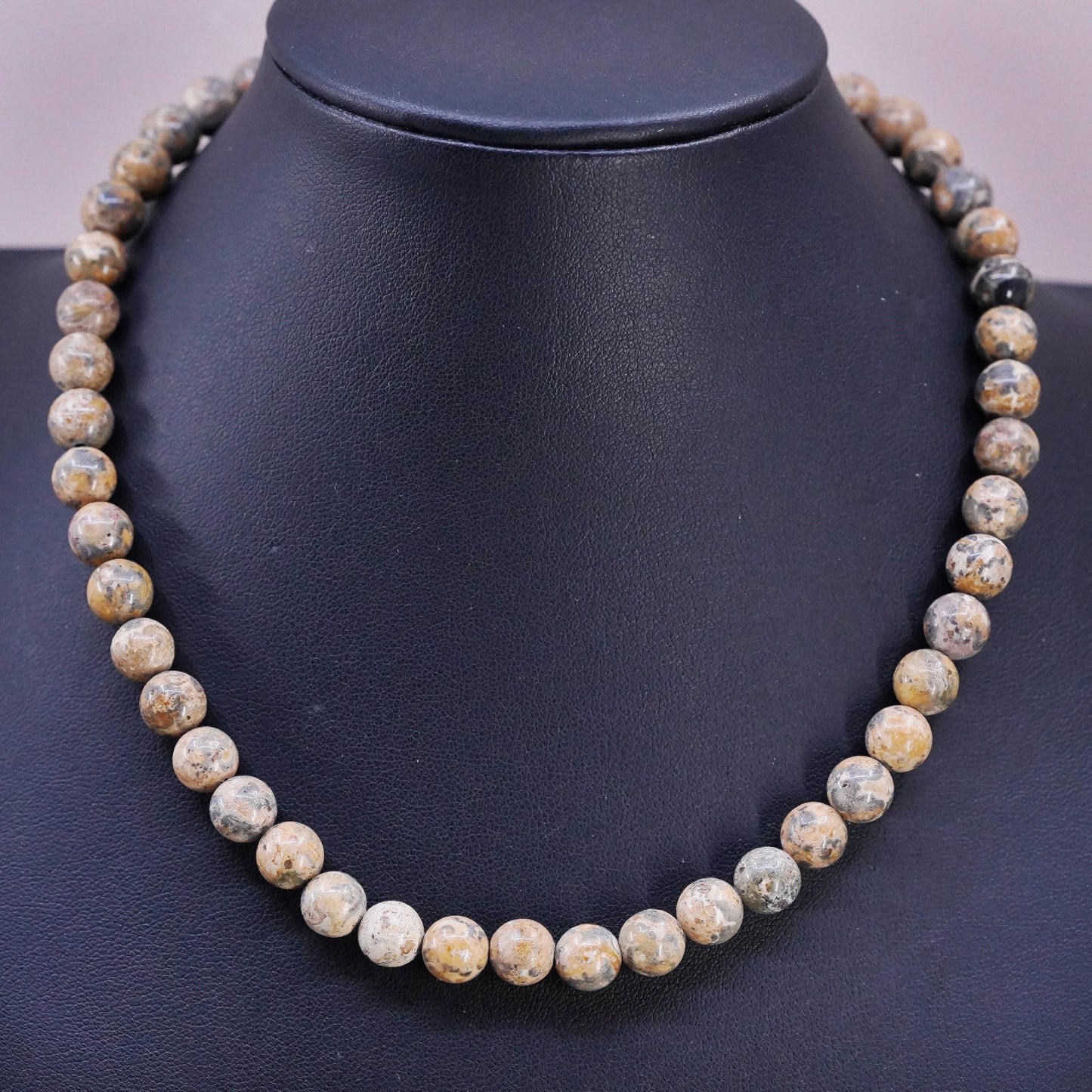 16", vintage Sterling 925 silver handmade necklace with Jasper beads