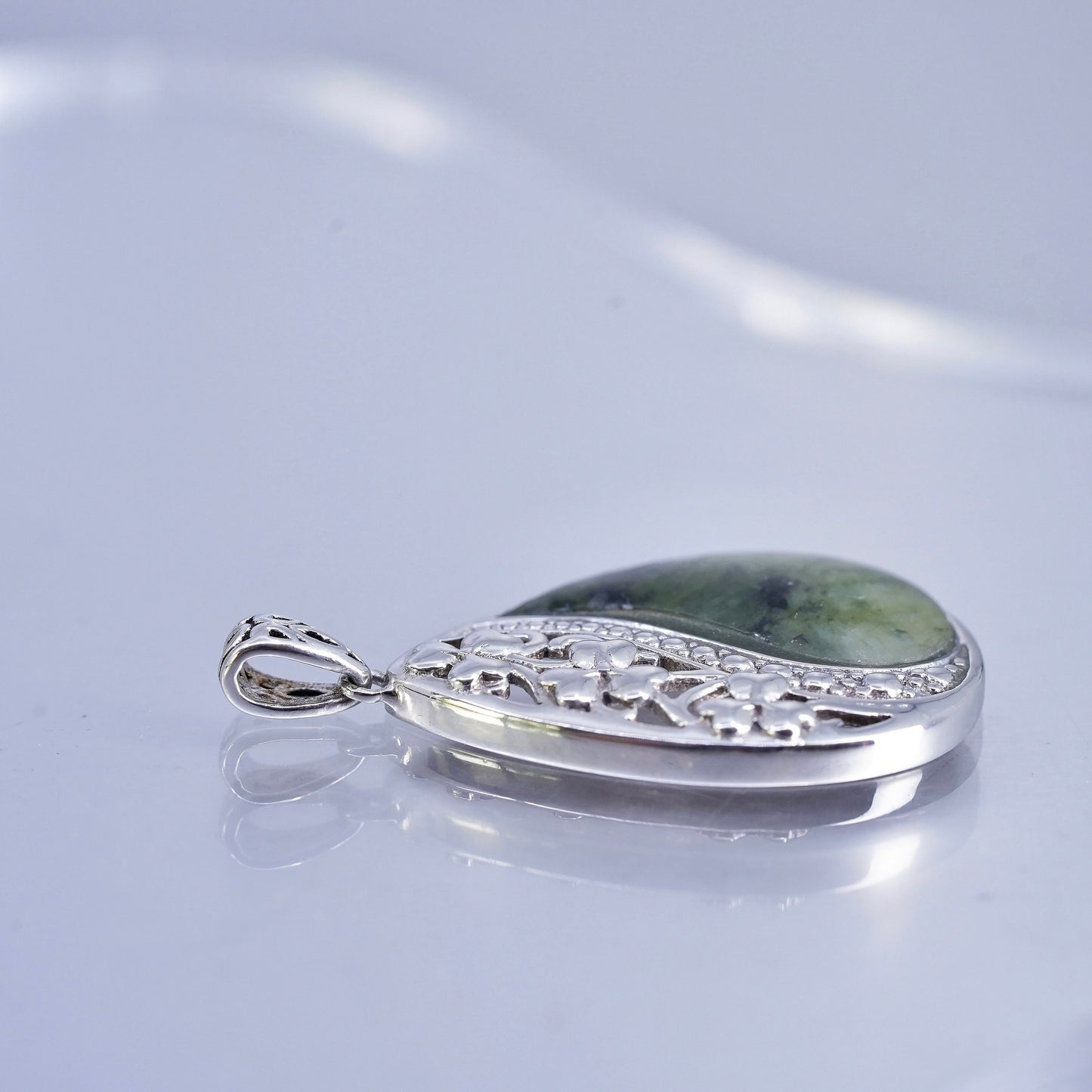 Sterling 925 silver handmade teardrop pendant with connemara marble and clovers