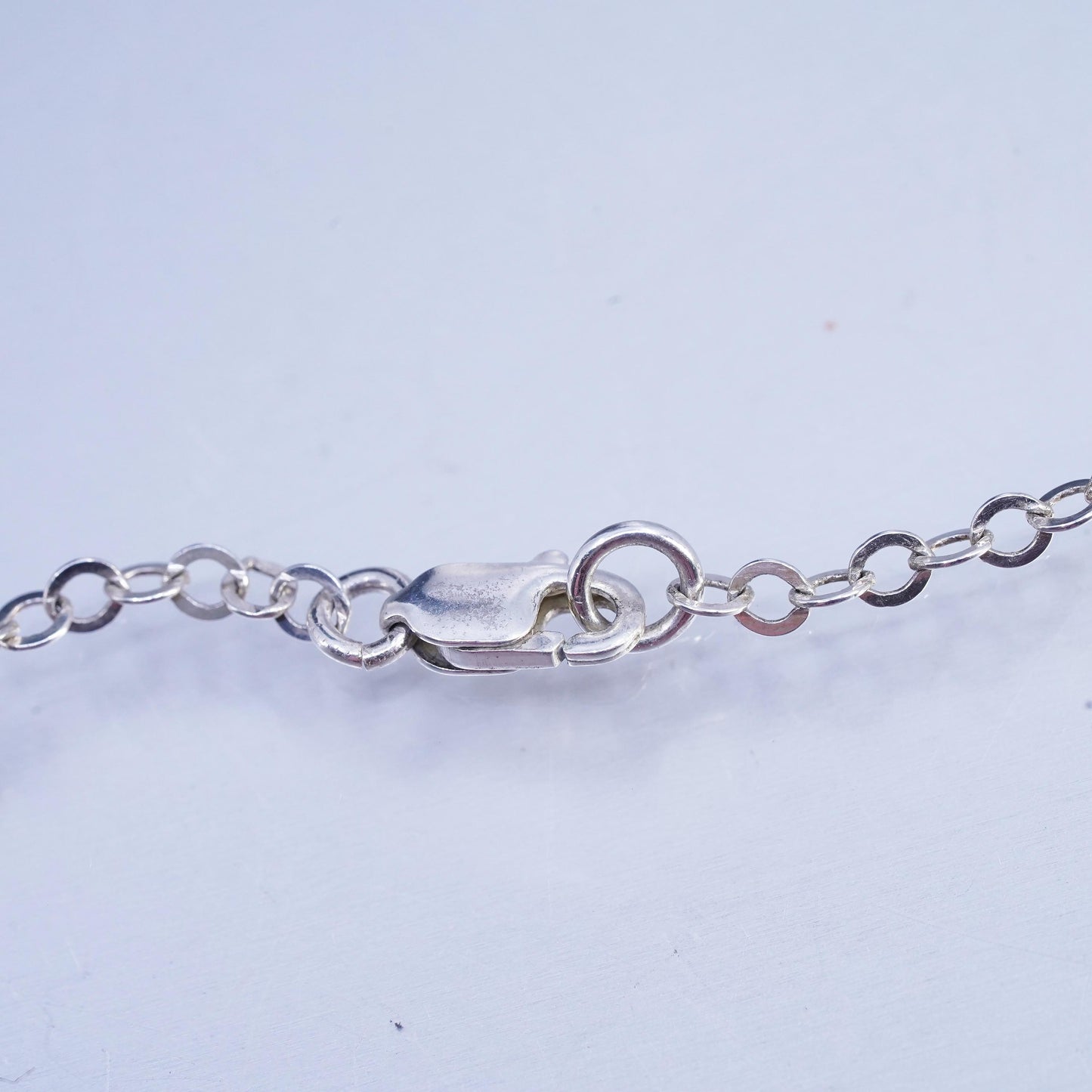 17+3" Italy Sterling 925 silver flatten circle chain necklace entwined pendant