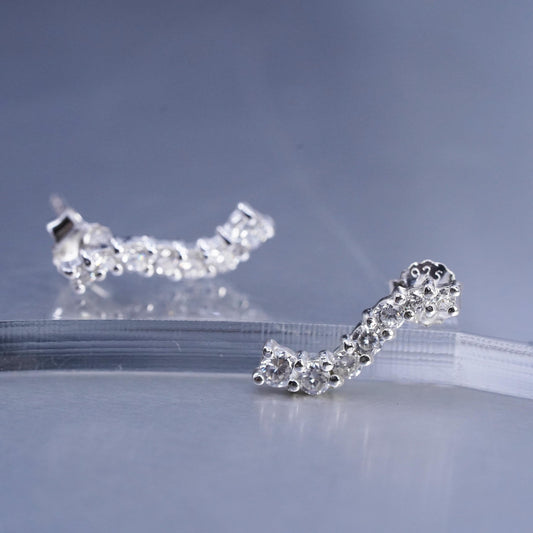 Vintage Sterling 925 silver earrings, wavy studs with cz inlay
