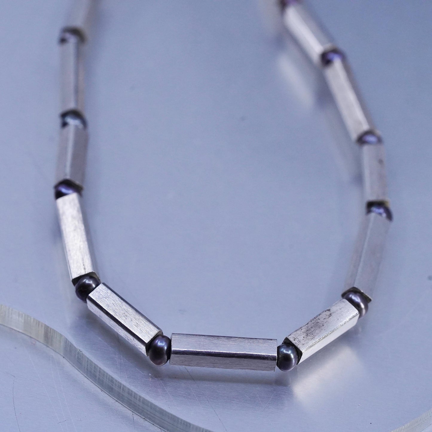 16" 4mm, vintage Sterling 925 silver handmade bold tube chain necklace