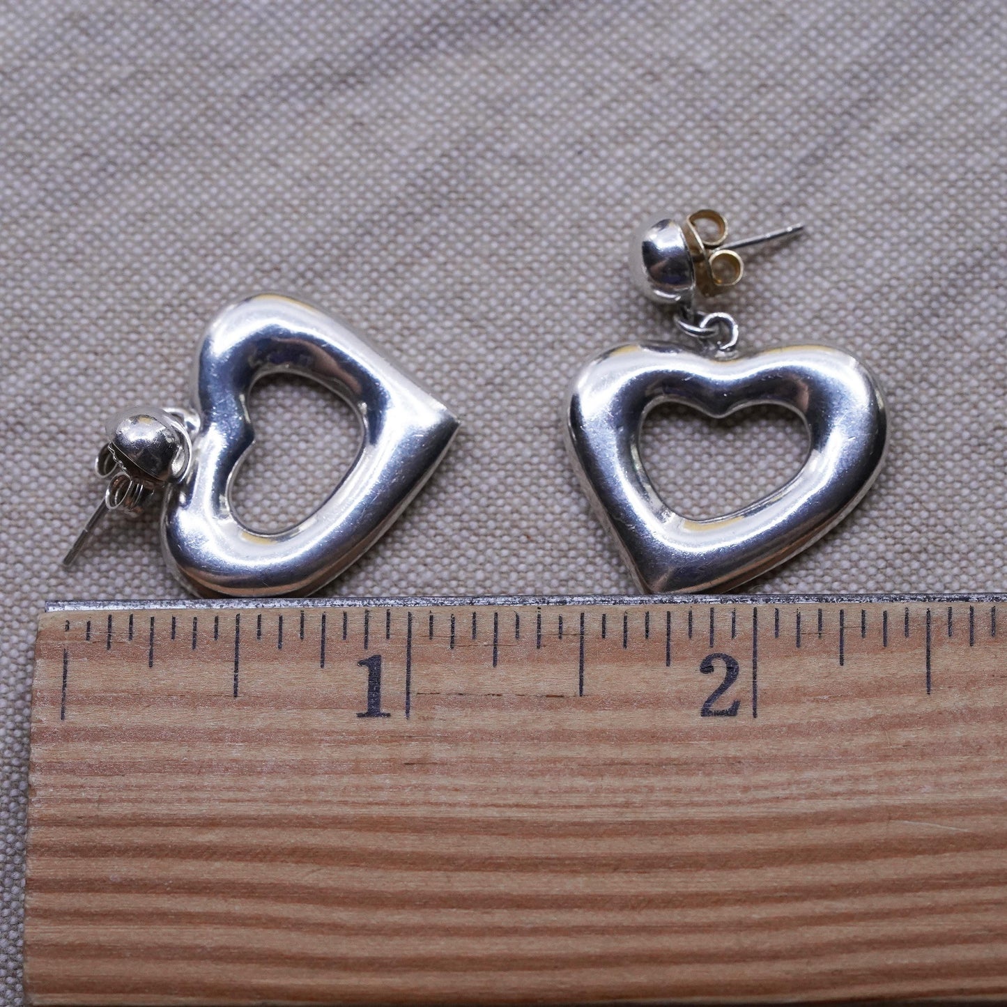 Vintage Sterling 925 silver handmade puffy heart earrings