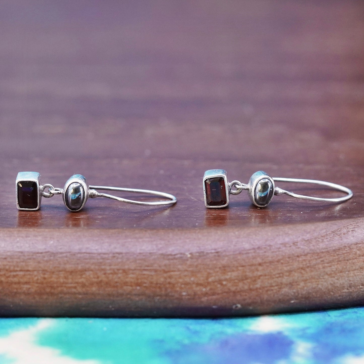 Vintage Acleo Sterling silver 925 handmade earrings with garnet and hematite