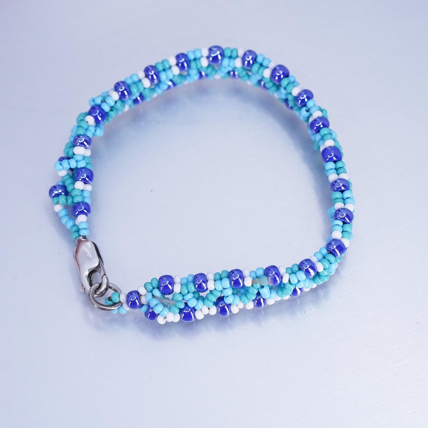 6.5”, vintage Sterling 925 silver bracelet with cluster blue crystal beads