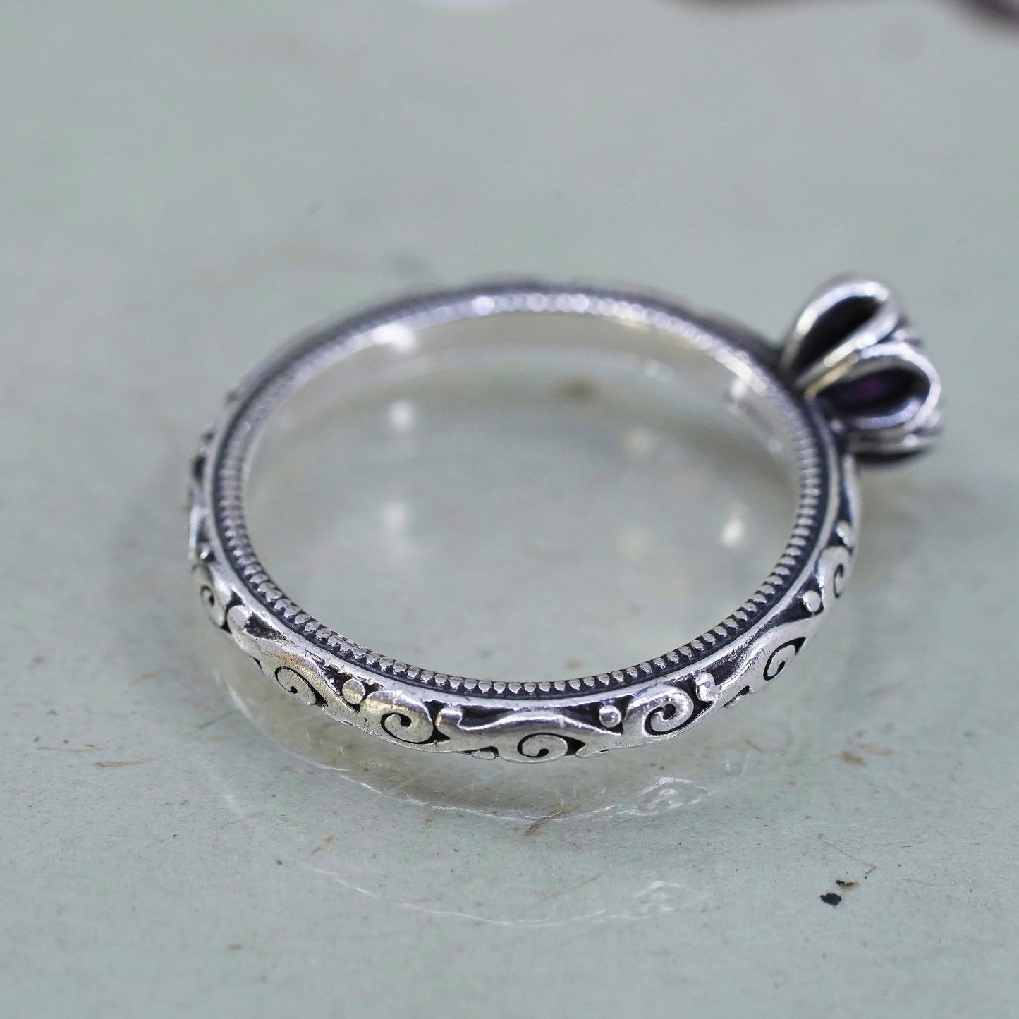 Size 9.25, James Avery sterling silver ring, 925 stackable band with amethyst