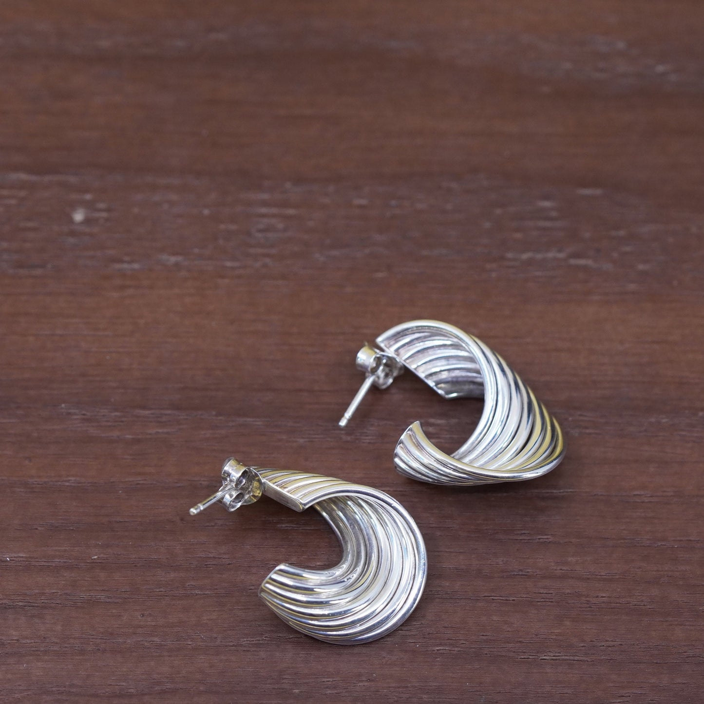 1”, vintage modern Sterling silver earrings, 925 twisted huggie studs