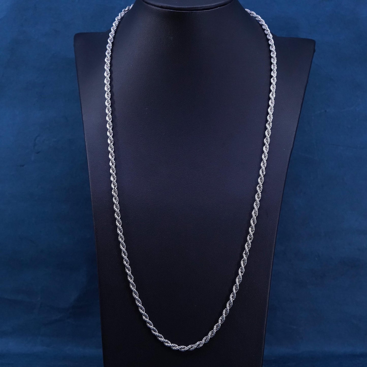 25”, 4mm, vintage Italian sterling silver necklace, 925 diamond rope chain