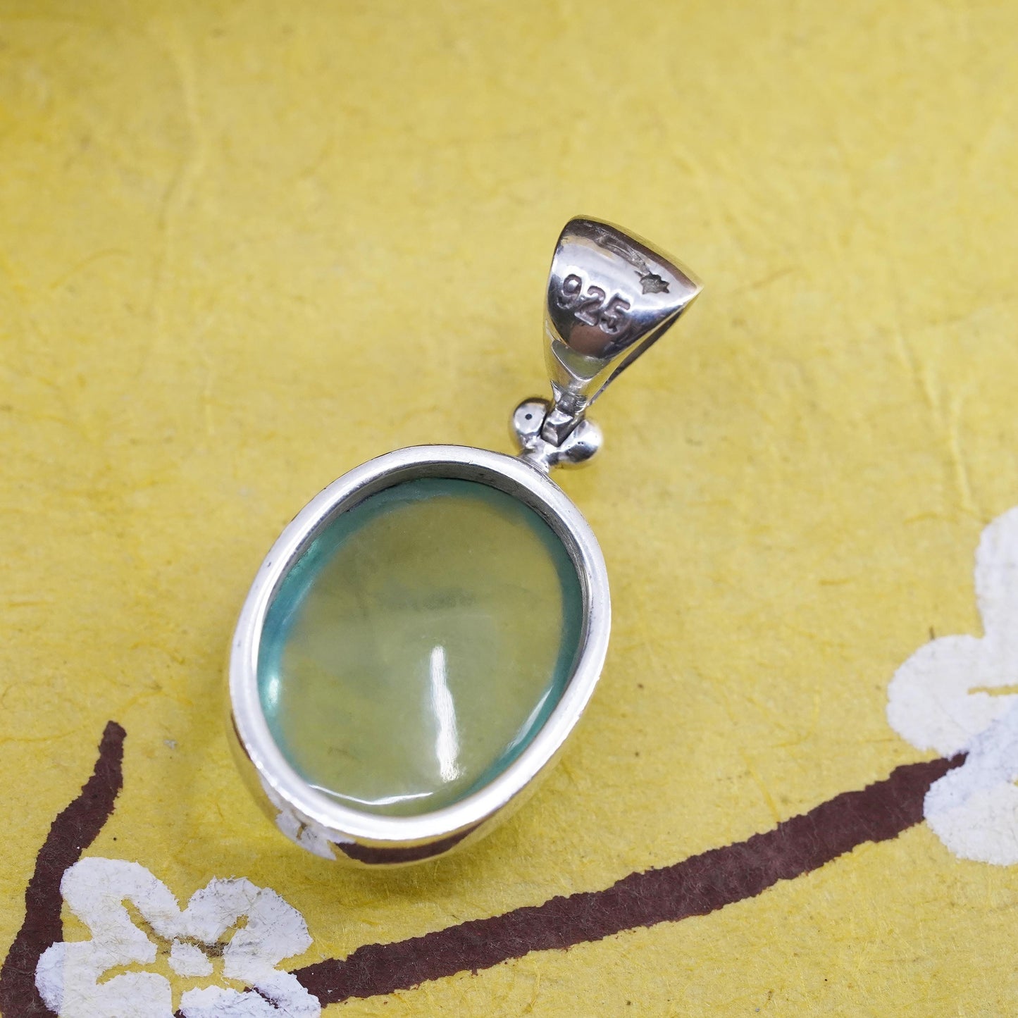 Vintage Sterling silver handmade pendant, 925 oval with prehnite