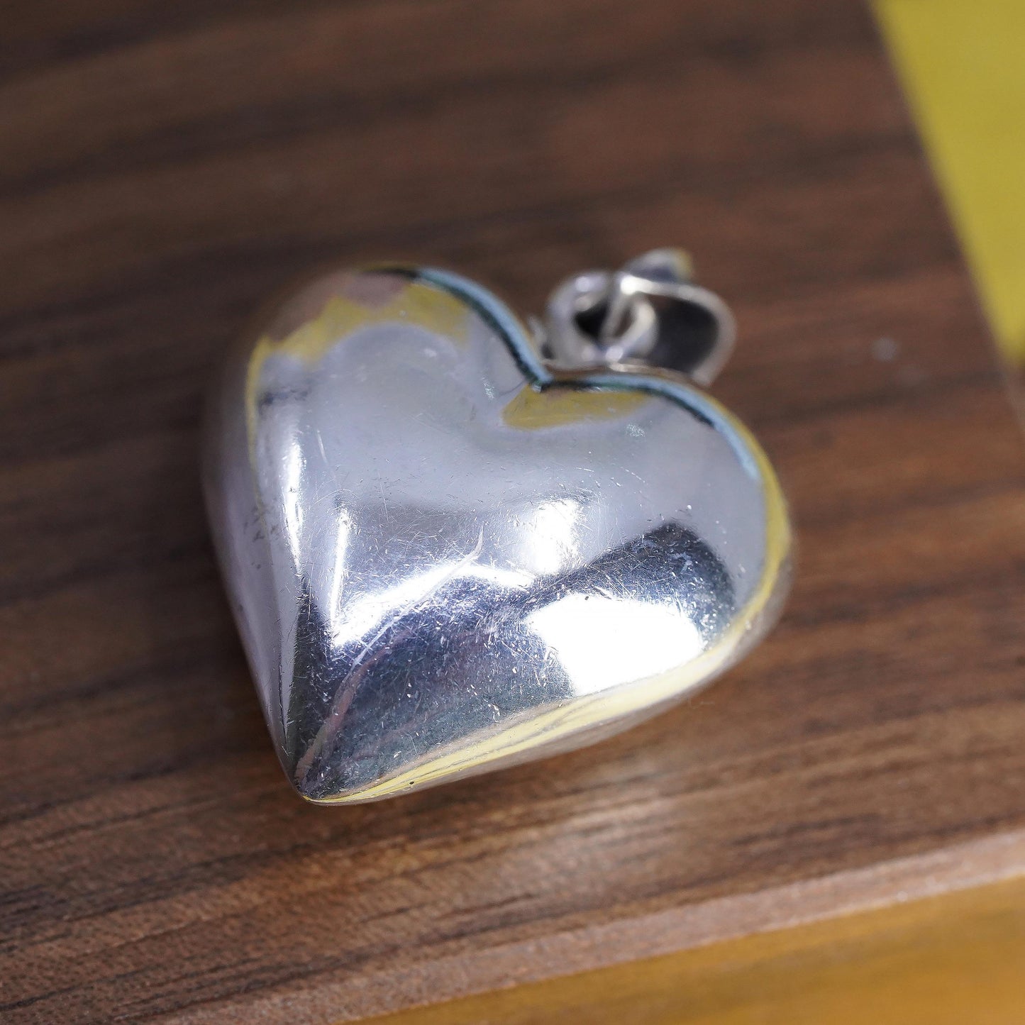 Vintage Sterling silver handmade heart pendant, puffy 925 heart