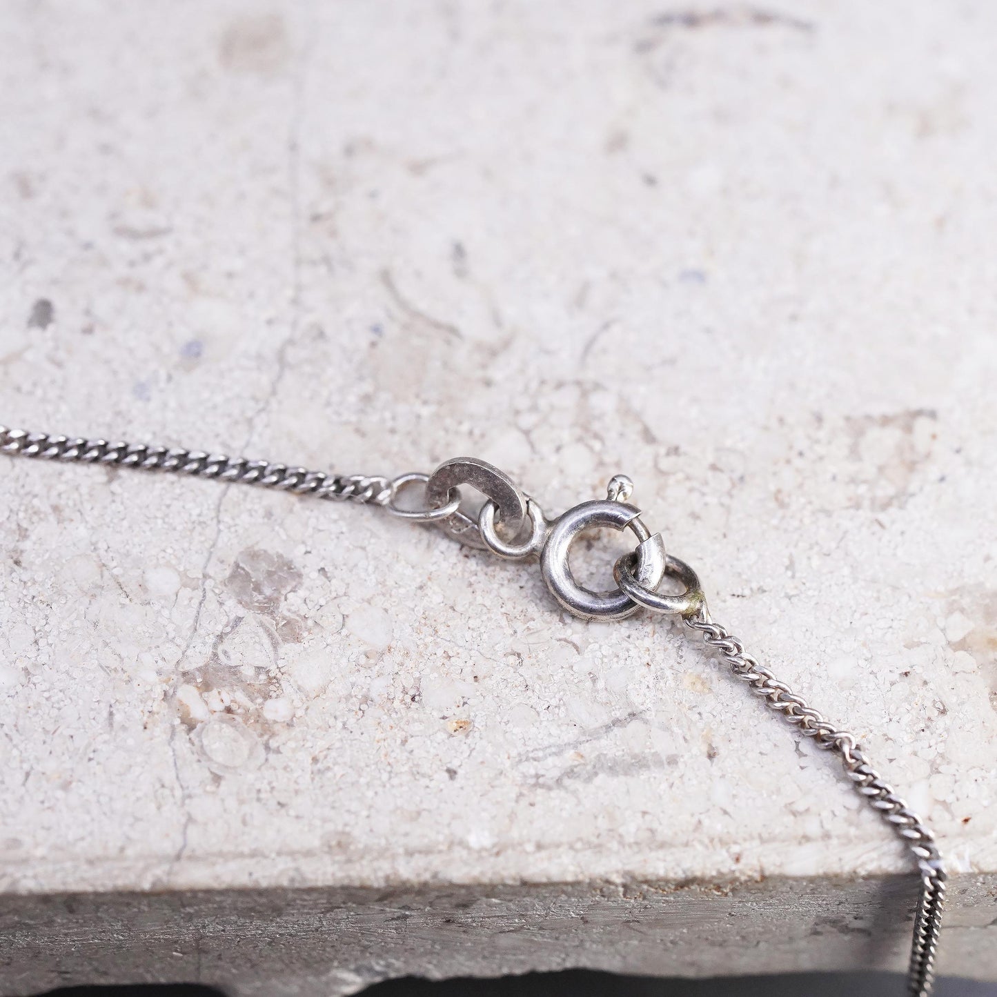 18", VTG Sterling silver necklace, 925 curb chain marcasite cz heart pendant