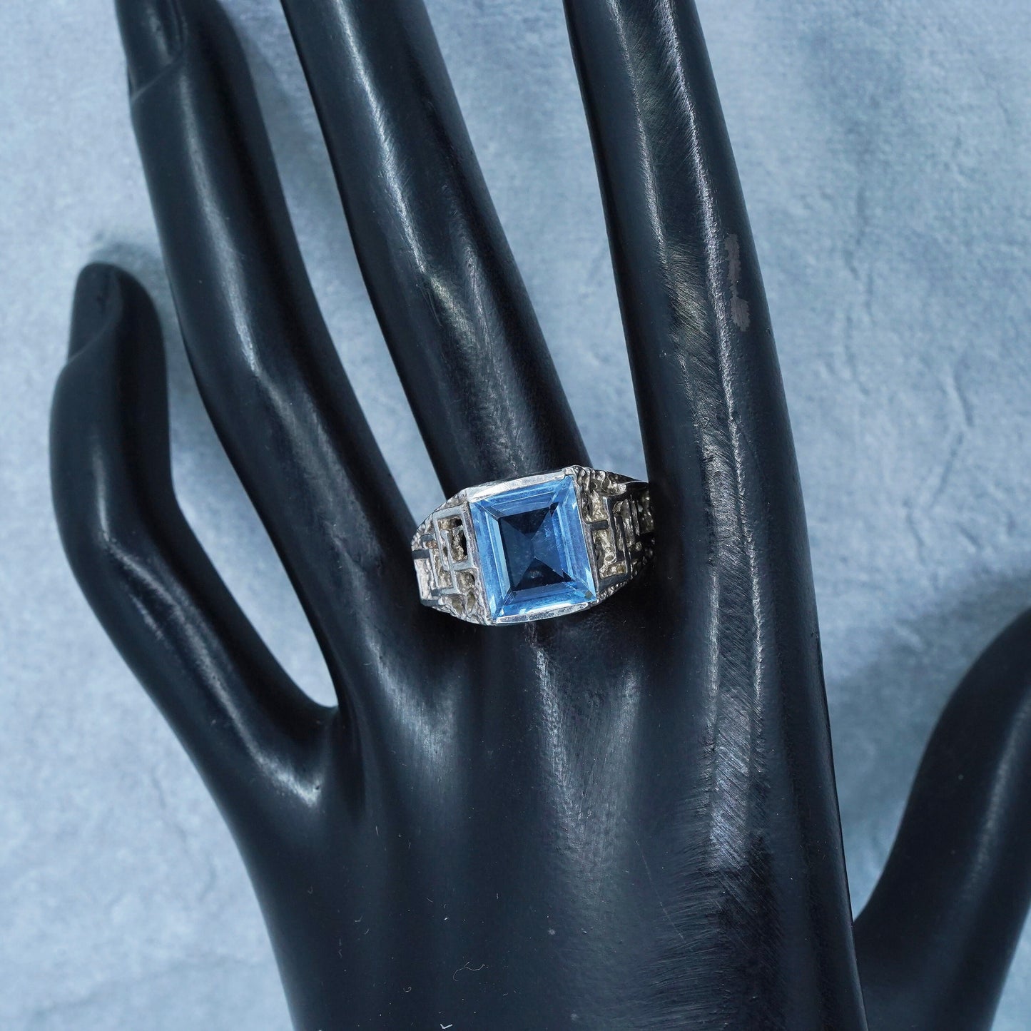 Size 10.5, vintage Sterling 925 silver handmade statement ring w/ square topaz