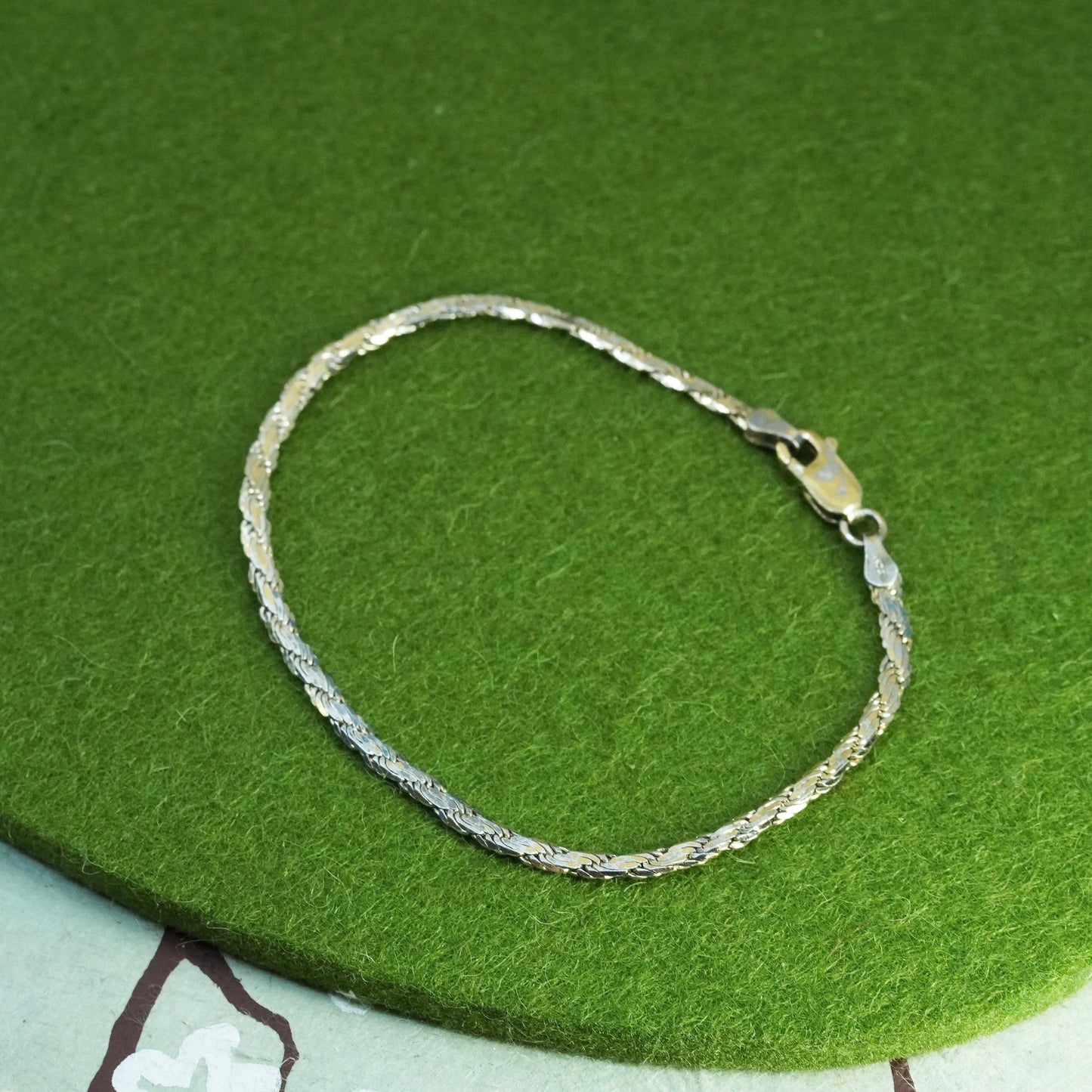 7.25”, vtg vermeil yellow gold over sterling 925 silver flatten curb bracelet