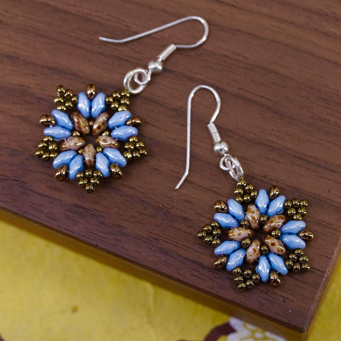 Vintage Sterling silver handmade earrings with beaded snowflake drops