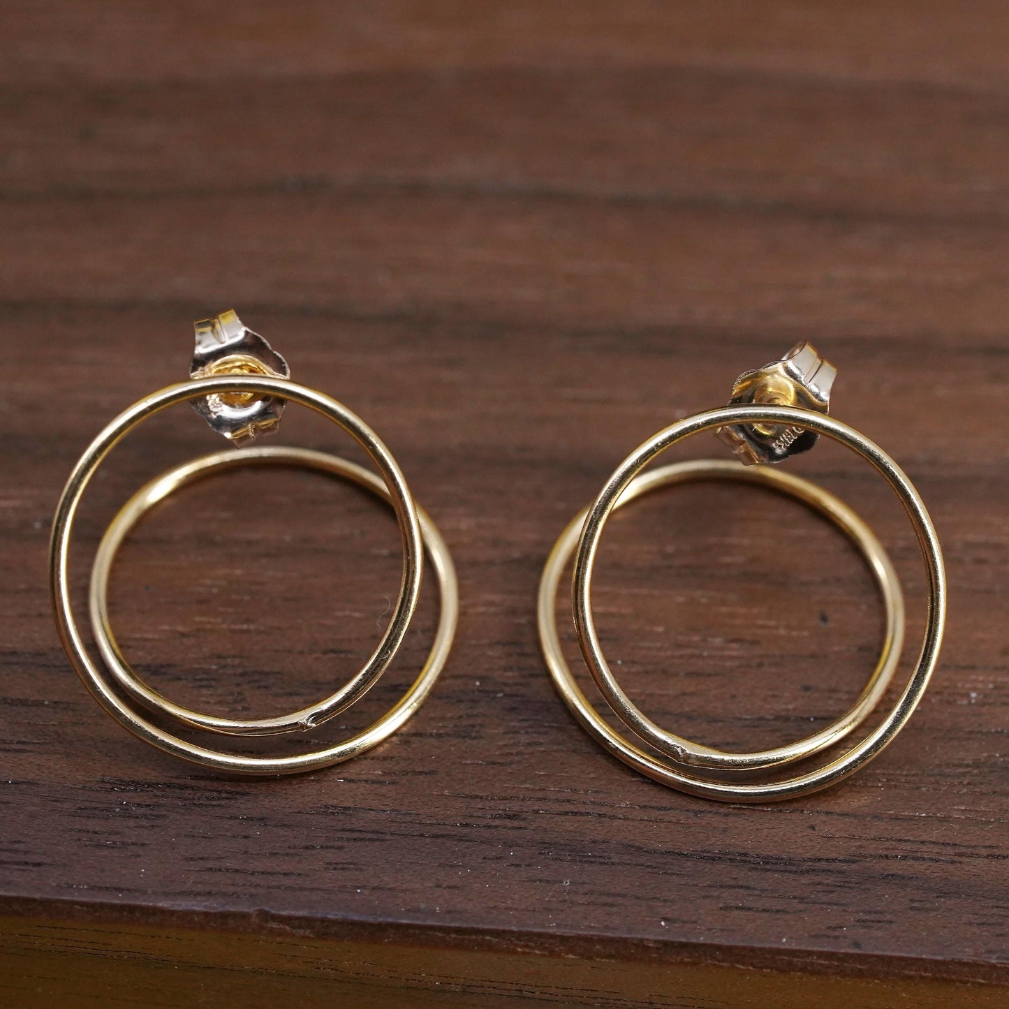 Vintage vermeil gold over Sterling silver entwined circle studs, 925 earrings