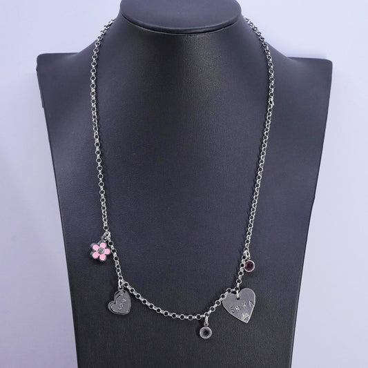 20”, Sterling silver charm necklace, 925 circle chain with heart pendant Emma