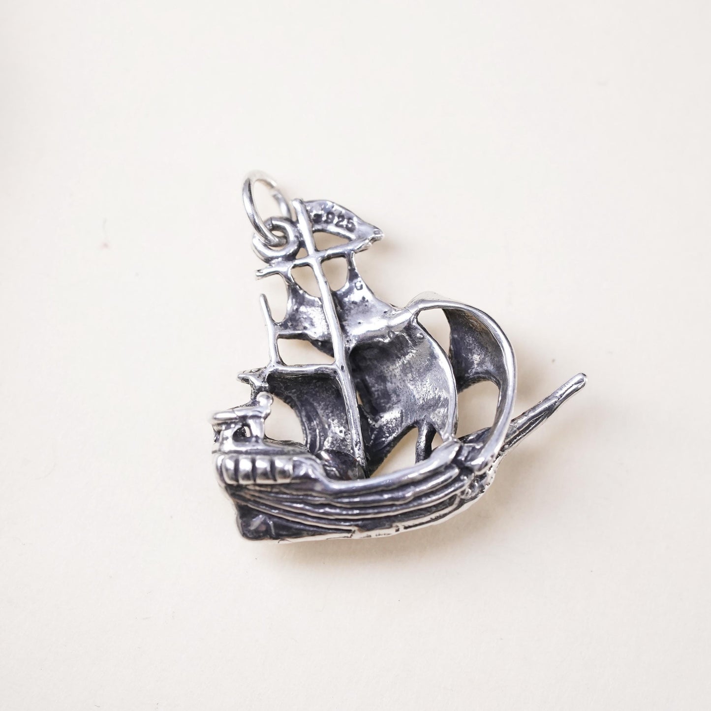 Vintage sterling silver handmade pendant, 925 sailing boat charm