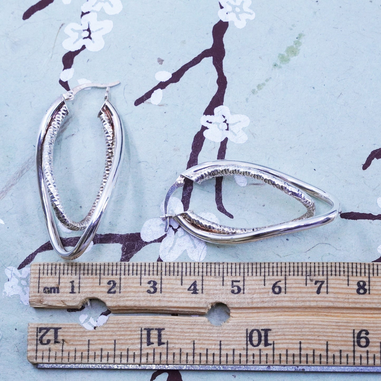 Vintage sterling silver handmade earrings, 925 twisted entwined hoops