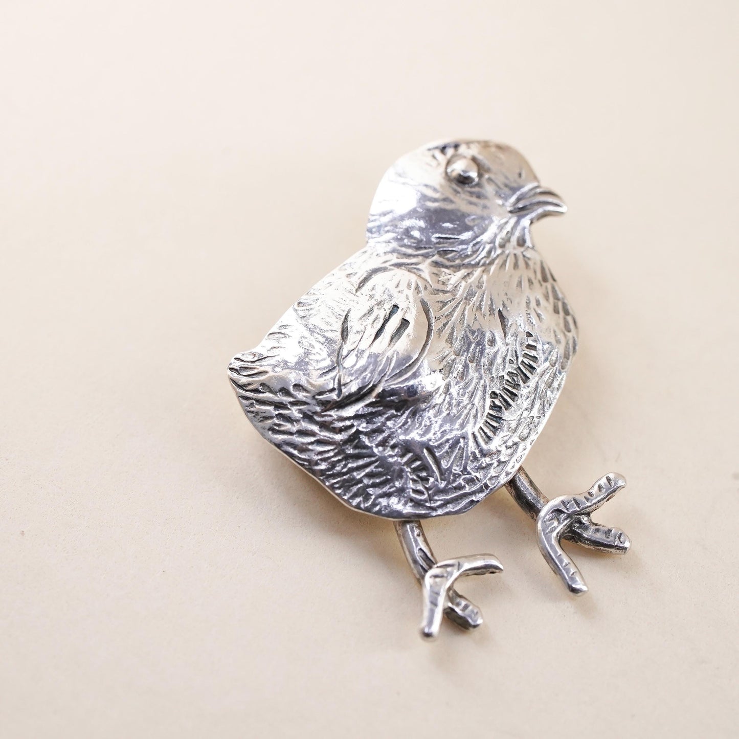 VTG southwestern sterling silver handmade brooch, 925 chick baby chicken pin