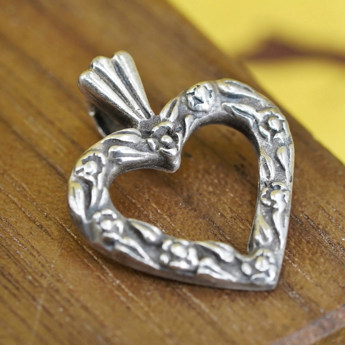 Vintage Sterling silver handmade pendant, 925 floral heart