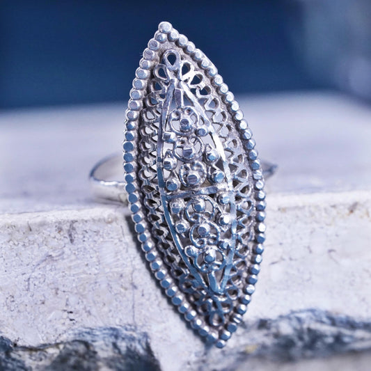 Size 6, vintage Sterling silver handmade ring, 950 statement filigree ring