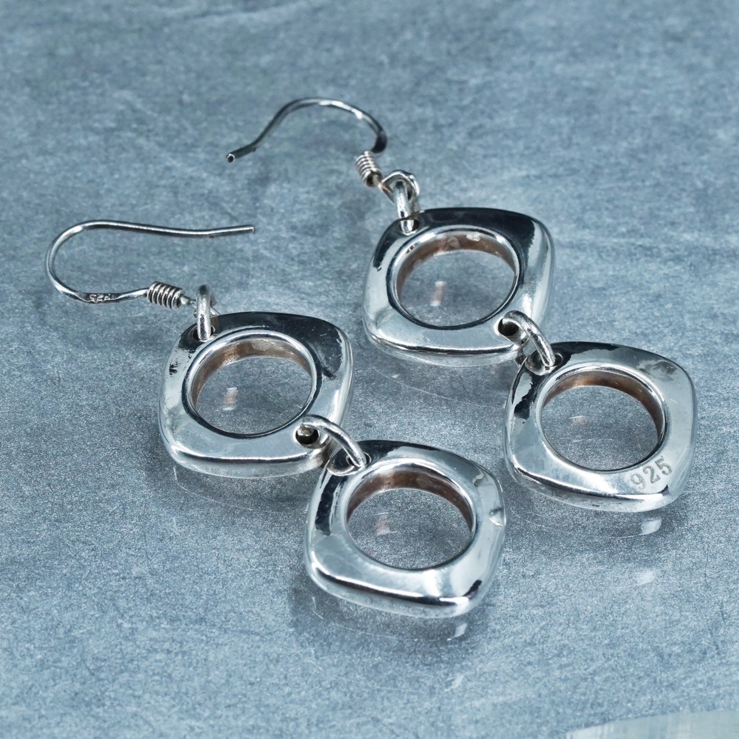 Vintage modern Sterling 925 silver handmade square shaped earrings