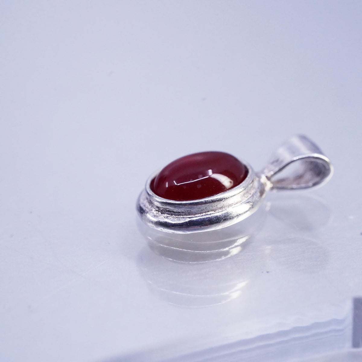 Vintage Sterling 925 Silver Handmade Oval Pendant with Carnelian