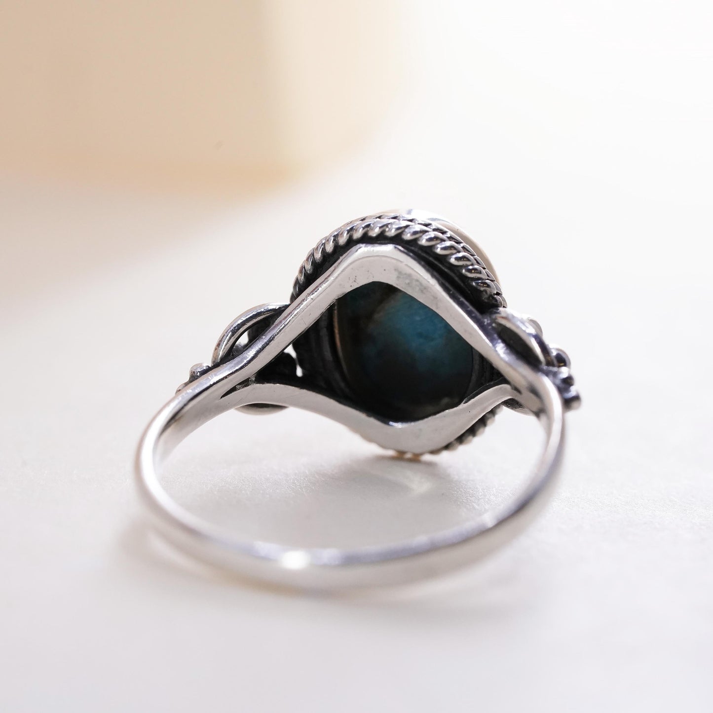 Size 8, southwestern sterling silver ring, handmade 925 silver ring turquoise