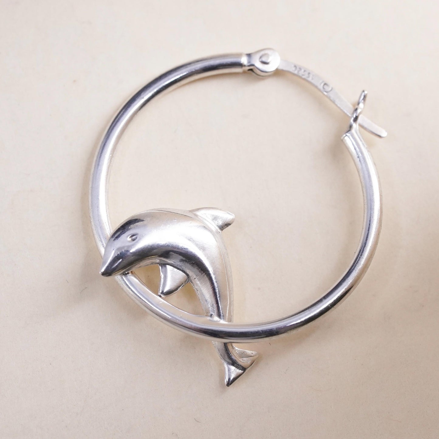 1”, Vintage Sterling silver handmade single 1 earring, 925 dolphin 925 hoops