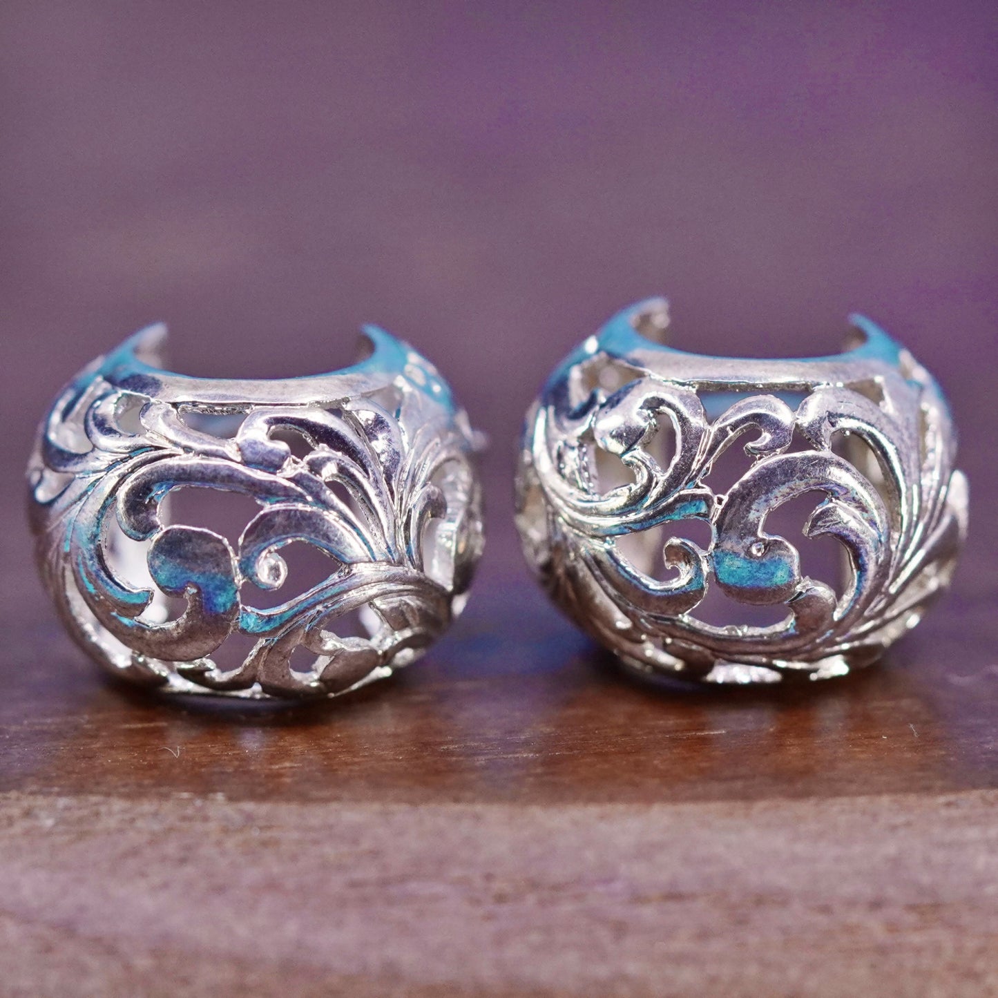 0.5”, sterling 925 silver loop earrings, filigree Huggie Hoops, fashion