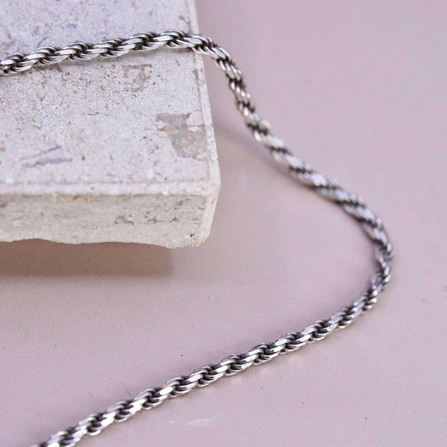 18", vintage Italian Sterling silver handmade necklace, 925 diamond rope chain