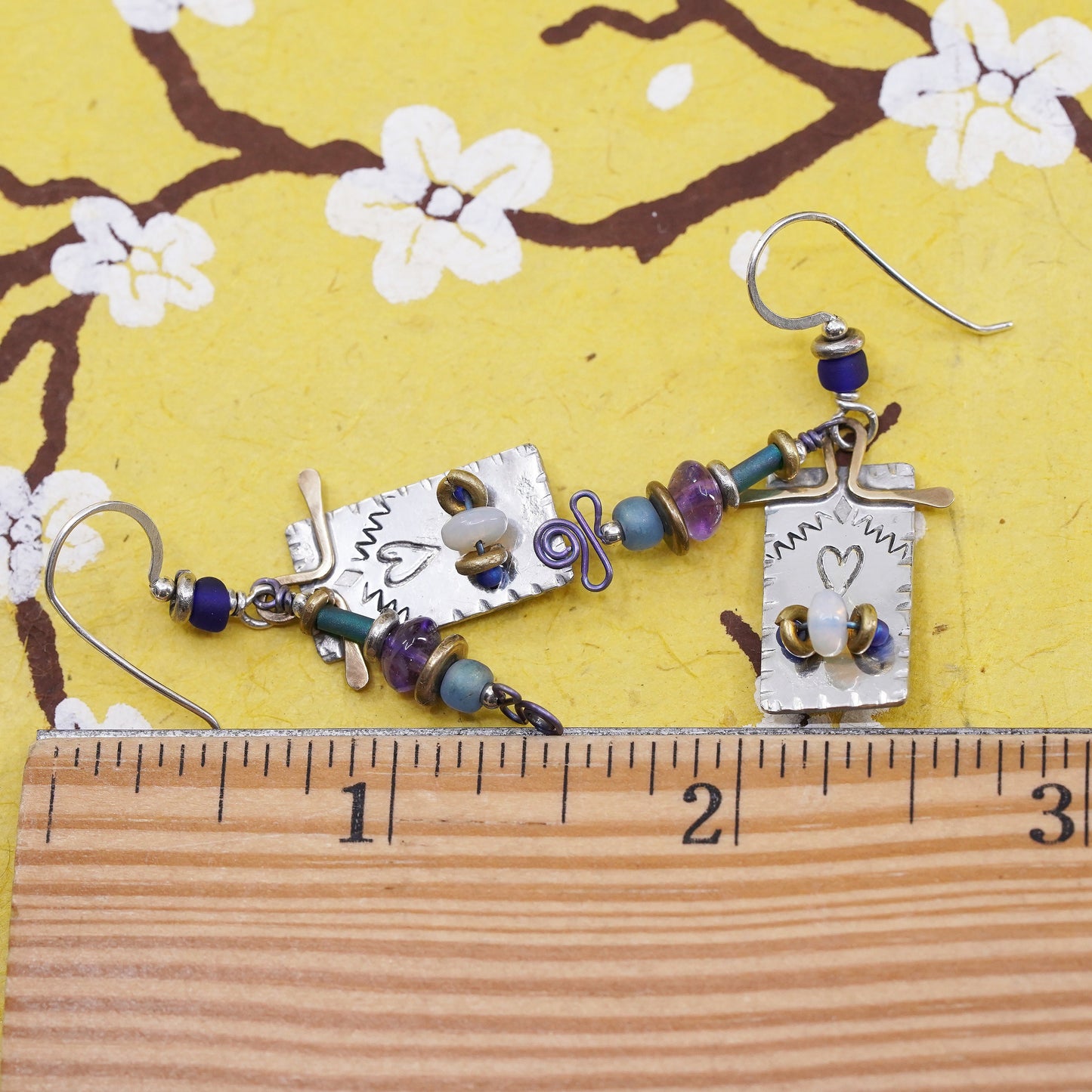 vintage Q. Miller Sterling 925 Silver Hooks with square discs amethyst Beads