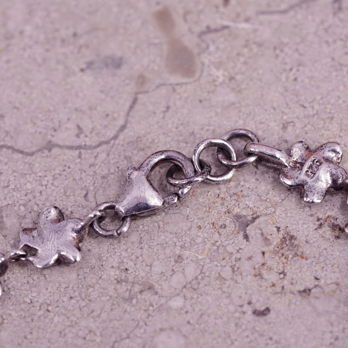 7.25", Sterling silver bracelet, solid 925 plumeria flower pink cz