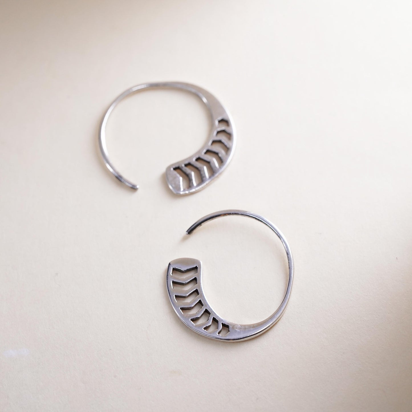 Vintage Sterling silver handmade earrings, 925 filigree sprial hoops