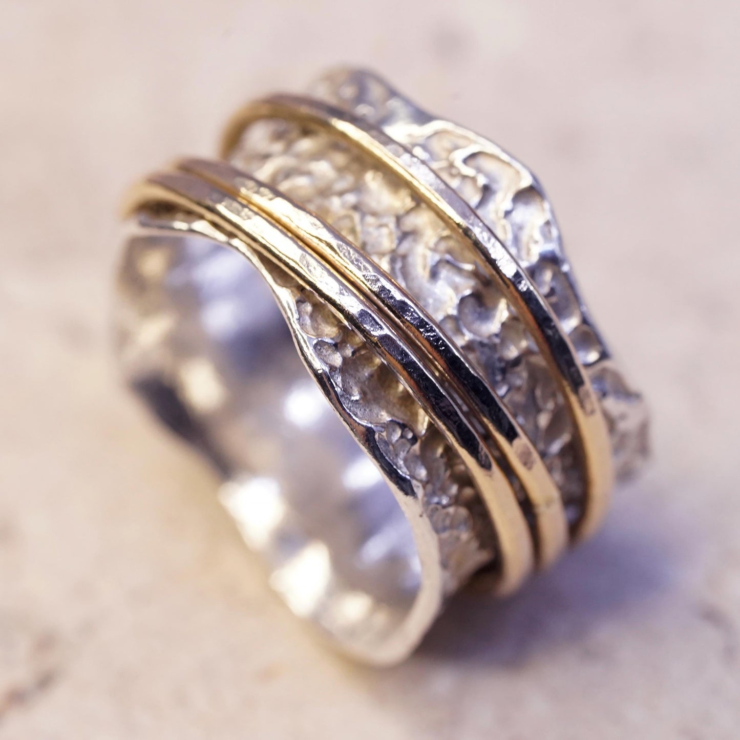 Size 5.5, Silpada two tone sterling silver band brass rings, 925 spinner ring