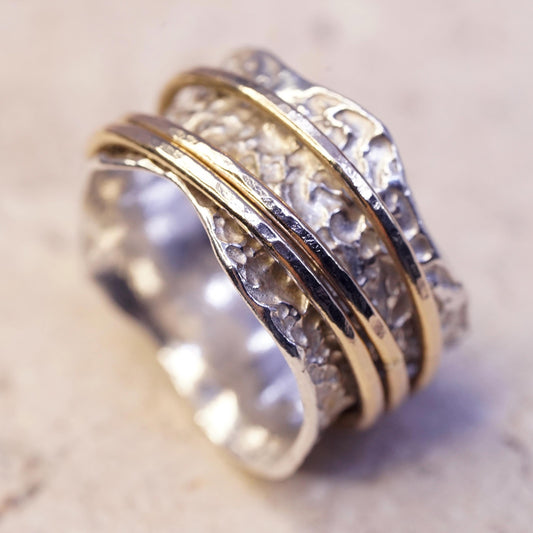 Size 5.5, Silpada two tone sterling silver band brass rings, 925 spinner ring